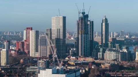 Establishing Aerial View Shot of London UK, United Kingdom,  Battersea day, clear sky soft light