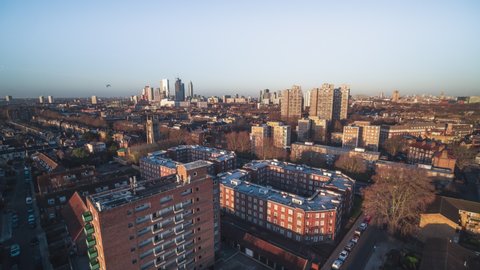 Establishing Aerial View Shot of London UK, United Kingdom, residential area