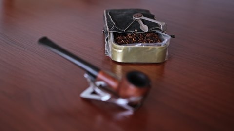 Traditional Smoking Pipe with Pouch and Can of Dried Tobacco Leaves and Reamer Tamper Pokers Tool Accessories