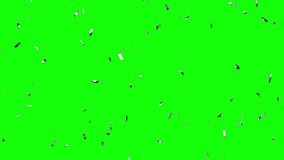 Silver decoration confetti falling animated on chroma key background, 3d rendering. Metallic ribbon flying on green screen. Cycled splatter decor ornament heap template. - Powered by Shutterstock - Get 15% off with code: PIKWIZARD15