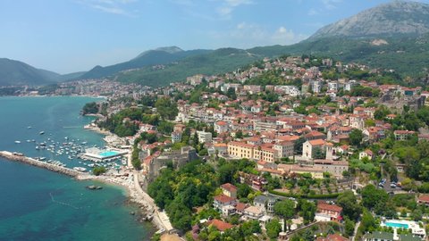 Aerial view on Herceg Novi town located at the entrance to beautiful Bay of Kotor, Montenegro