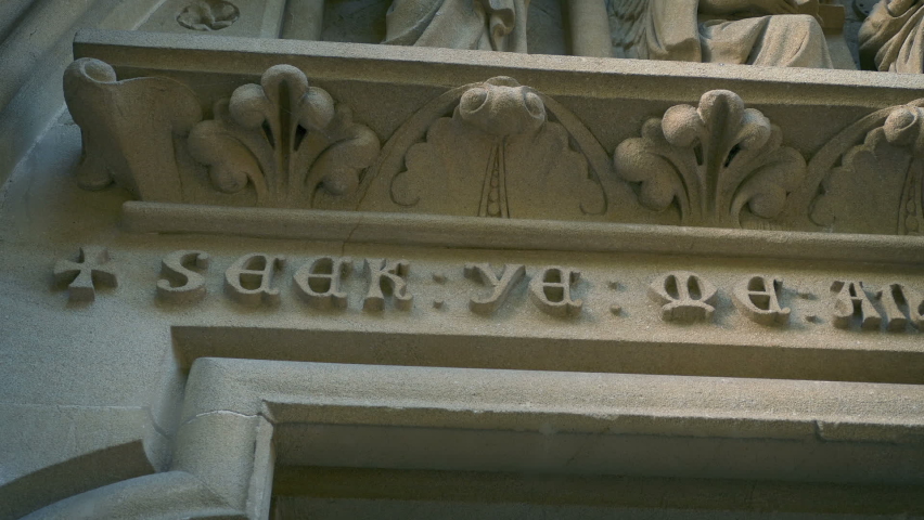 Inscription Above Church Doorway Tracking Shot