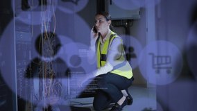 Animation of data processing over caucasian female it engineer with smartphone by computer server. data processing, cloud computing concept and technology concept digitally generated video. - Powered by Shutterstock - Get 15% off with code: PIKWIZARD15