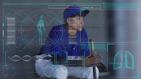 Animation of digital interface processing medical data over female baseball player watching game. sport, fitness and digital interface technology concept digitally generated video. - Powered by Shutterstock - Get 15% off with code: PIKWIZARD15