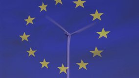 Animation of european union flag over rotating wind turbine. european union energy and economy concept digitally generated video. - Powered by Shutterstock - Get 15% off with code: PIKWIZARD15