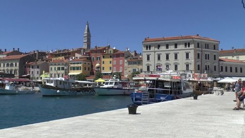 Rovinj, Croatia. - July 9, 2021. View of the city and Church of St. Euphemia by Little Mol.