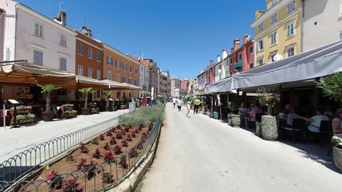 Rovinj, Croatia. - July 9, 2021. Walk along Giovanni Pignaton Square.