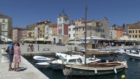 Rovinj, Croatia. - July 9, 2021. View of Marshal Tito Square from Little Mol.