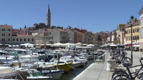 Rovinj, Croatia. - July 9, 2021. At noon on the waterfront.