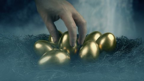 Man Takes Gold Egg From Nest Fantasy Scene
