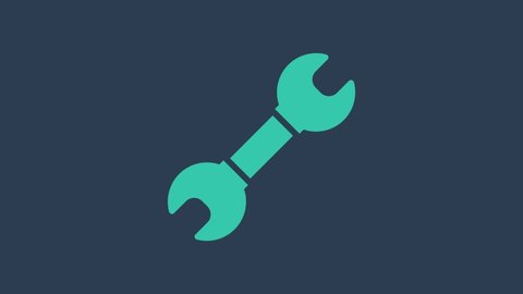 Turquoise Wrench spanner icon isolated on blue background. Spanner repair tool. Service tool symbol. 4K Video motion graphic animation.