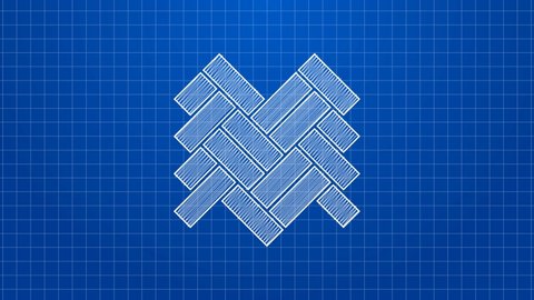 White line Parquet icon isolated on blue background. 4K Video motion graphic animation.