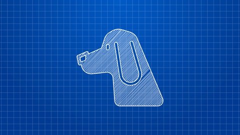 White line Hunting dog icon isolated on blue background. 4K Video motion graphic animation.