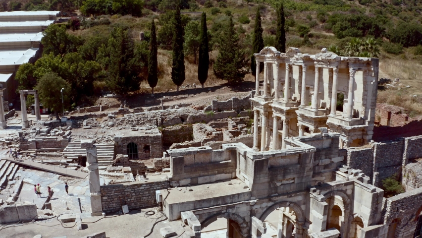 Stunning long aerial shot of Ephesus Temple in Turkey Royalty-Free Stock Footage #1087001120