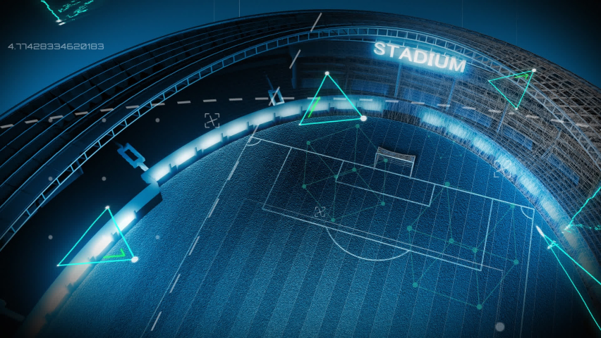 Animation of triangles and data over sport stadium. global sports, competition and technology concept digitally generated video. | Shutterstock HD Video #1087006247