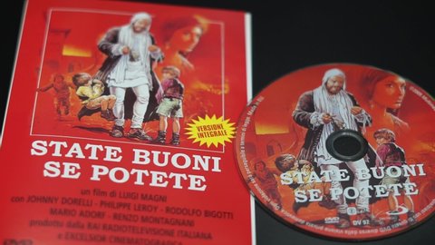 Rome, Italy - December, 15 2019, cover and DVD, in the limited edition version, of the film State Good if You Can, by the director Luigi Magni with Johnny Dorelli protagonist.