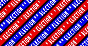 Motion animation with text Election. Text moves at angle in opposite directions. Tricolor - white, red, blue. Animated looped video. Election procedure. Political competition and public administration