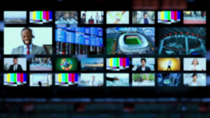 Master control room of TV station concept. Blurred image for background. Royalty-Free Stock Footage #1087023377
