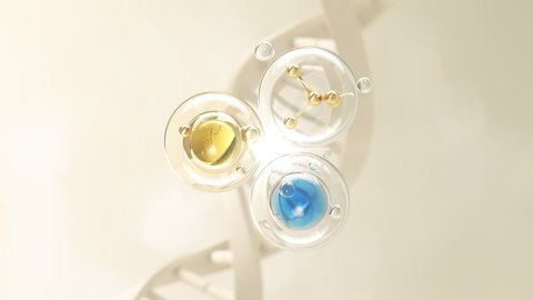 Collagen Serum bubble on Dna Background, cosmetic oil liquid.