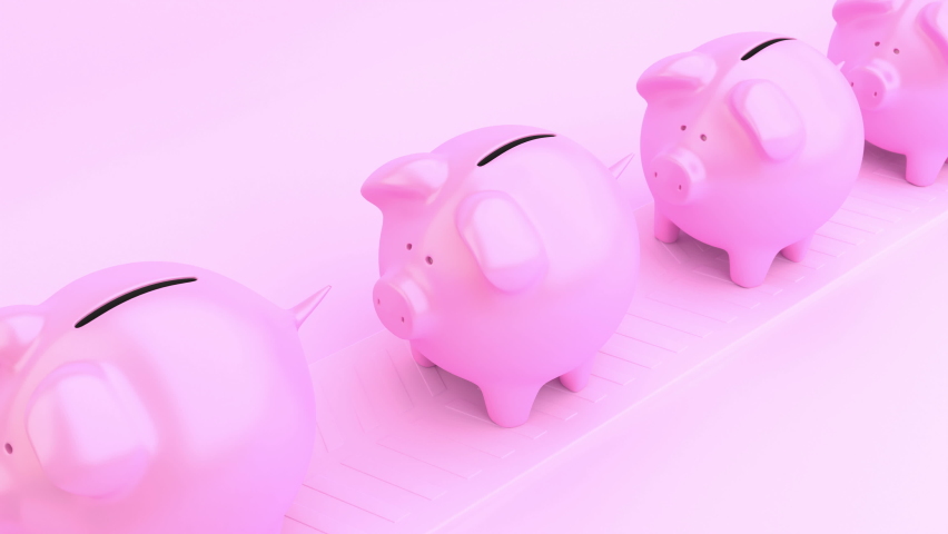 Endless line of piggy banks into which the coin falls.
Loop animation of pink piggy banks. Royalty-Free Stock Footage #1087031057