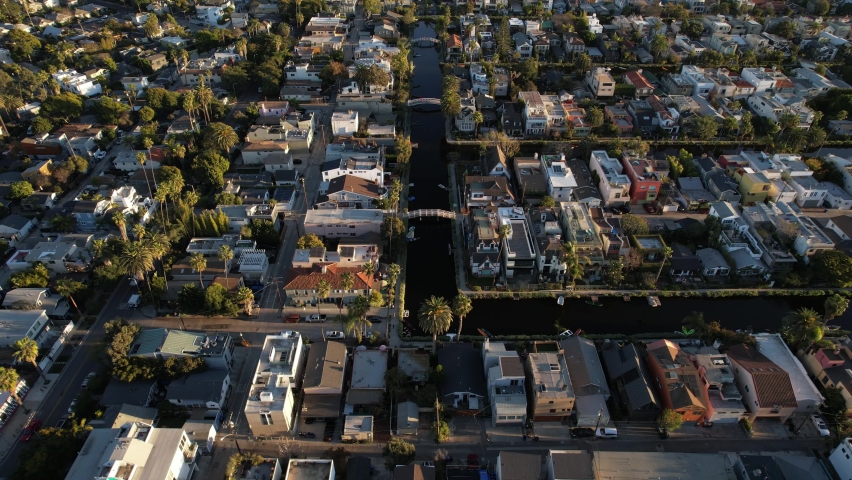 Aerial view of Venice Canals in Los Angeles, California