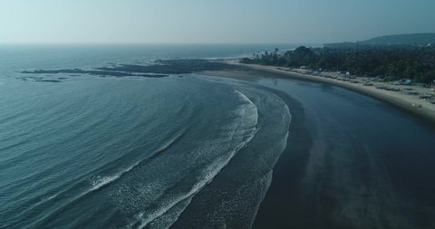 Aerial view of beach in Morjim Goa, India.