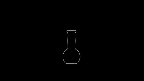 white linear test tube silhouette. the picture appears and disappears on a black background.