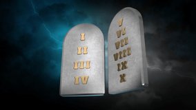 The 10 Ten Commandments of GOD Written on Tablets of Stone in Heaven with Thunders [40sec 30fps Looping Video]
