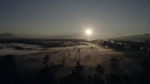 Dawn drone panoramic view of Xochimilco channels at Mexico City
