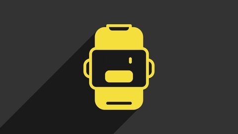 Yellow Chat bot icon isolated on grey background. Chatbot icon. 4K Video motion graphic animation.