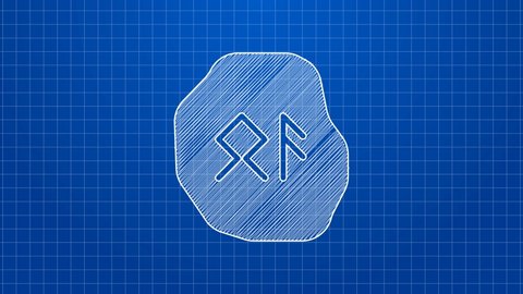 White line Magic runes icon isolated on blue background. 4K Video motion graphic animation.