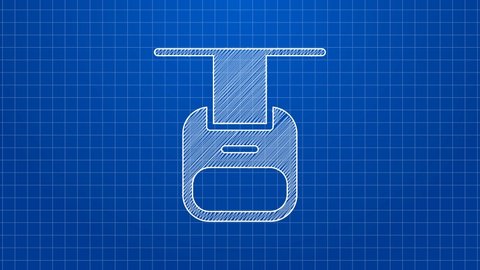 White line Cable car icon isolated on blue background. Funicular sign. 4K Video motion graphic animation.