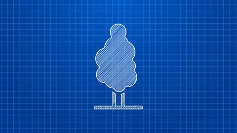 White line Tree icon isolated on blue background. Forest symbol. 4K Video motion graphic animation.