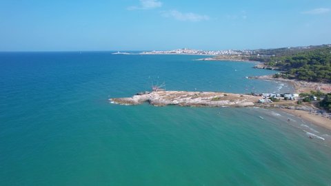 drone footage of coast line near Vieste in province of Foggia