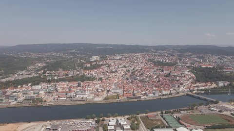 Aerial view of Coimbra, city in Portugal, with Coimbra University and the river