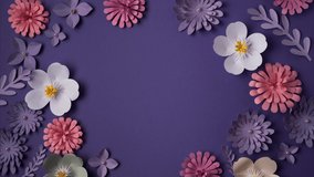 Floral background with copy space. Paper art and handcrafting. Copy space for your design. Trendy very peri color. Spring holidays concept. 4K UHD - Powered by Shutterstock - Get 15% off with code: PIKWIZARD15