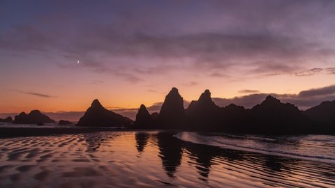 Seal Rock State Park, Oregon, Sunset and Moonset Pacific Ocean Amazing Timelapse