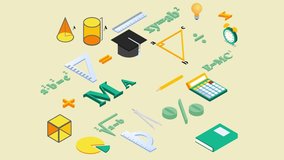 Math word animation with formulas and stationery on the table. Cartoon in 4k resolution - Powered by Shutterstock - Get 15% off with code: PIKWIZARD15