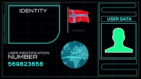 Norway user identification system animation video footage. User identity video template with tracking identification number. 