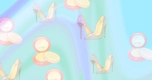 Animation of falling shoes and over blue stripes background. shopping and retail concept digitally generated video.