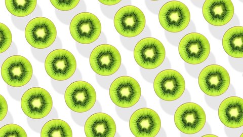 Slices of Kiwi Pattern Abstract Animation on White Background. Animated Kiwi fresh fruit Seamless. Motion Food Background. Top View	
