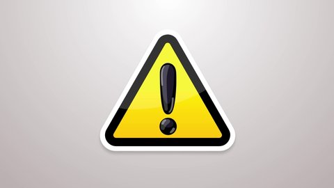 Exclamation mark warning information. Video animation icon on a light background 