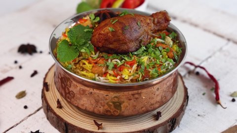 Indian chicken biryani  or Hyderabadi biryani in Kerala India Sri Lanka . Made with basmati rice for Ramadan Kareem, Eid
