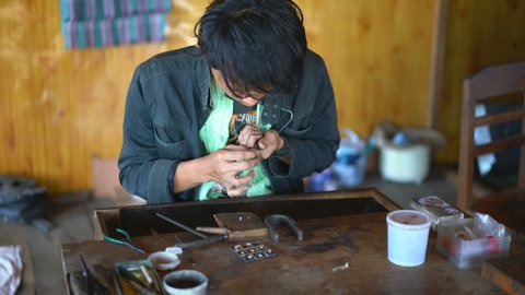 INLE LAKE, MYANMAR - 8TH FEBRUARY, 2019: Silver factory in the village in the Inle lake, Myanmar, Asie