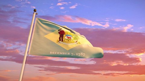 Delaware flag blows in slow motion. Delawarean state of America. 4k animation render.