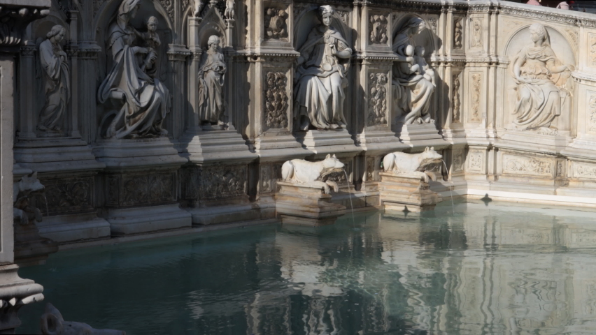 The Fonte Gaia, monumental fountain of Siena, located in Piazza del Campo.