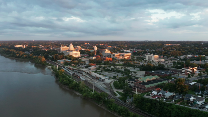 Jefferson City Missouri River Aerial View State Capital Building 4K UHD