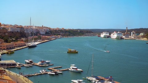 Mahón, Menorca - Spain - August 29 2021: Port of Mahón