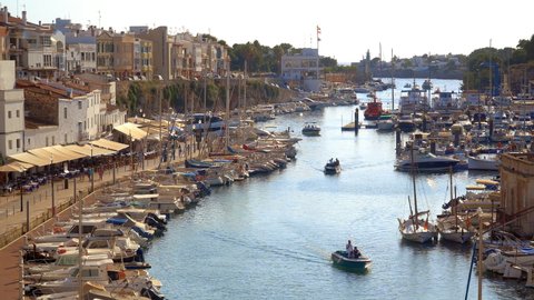 Ciutadella de Menorca, Menorca - Spain - August 29 2021: Port of Ciutadella de Menorca