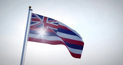 Hawaii flag blowing in the wind. Hawaiian state emblem footage. 4k 3d render.
